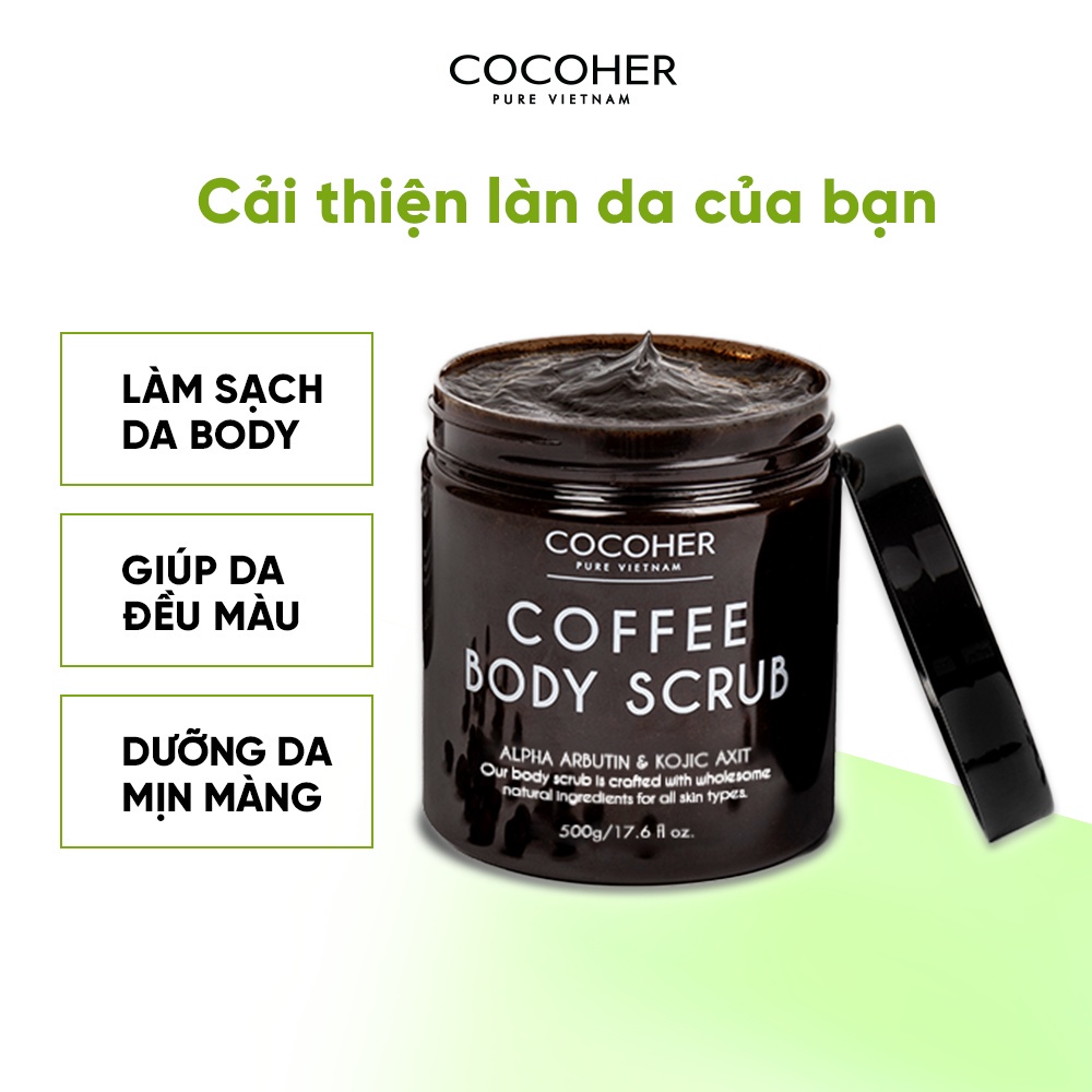 [MUA COMBO TẶNG QUÀ 150K] Combo 5 Tẩy Tế Bào Chết Body Scrub COCOHER Cà Phê Hữu Cơ, Giảm Mụn, Mờ Thâm, Sáng Da Toà