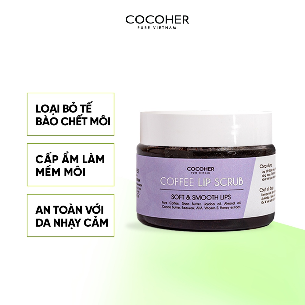 Combo Tẩy Tế Bào Chết Body và Tẩy Da Chết Môi COCOHER Chiết Xuất Cà Phê Hữu Cơ, Mờ Thâm