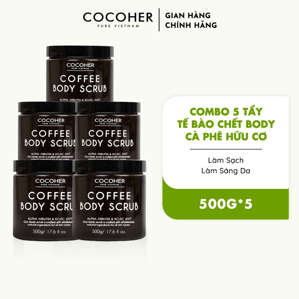 [MUA COMBO TẶNG QUÀ 150K] Combo 5 Tẩy Tế Bào Chết Body Scrub COCOHER Cà Phê Hữu Cơ, Giảm Mụn, Mờ Thâm, Sáng Da Toà