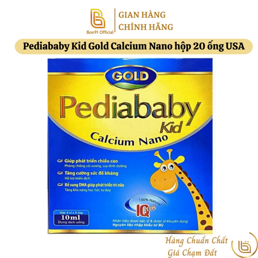 Pediababy Kid Gold Calcium Nano hộp 20 ống USA bổ sung canxi phát triển chiều cao (tem công ty)