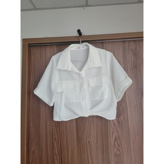 Pass - Áo sơ mi croptop freesize thắt nơ