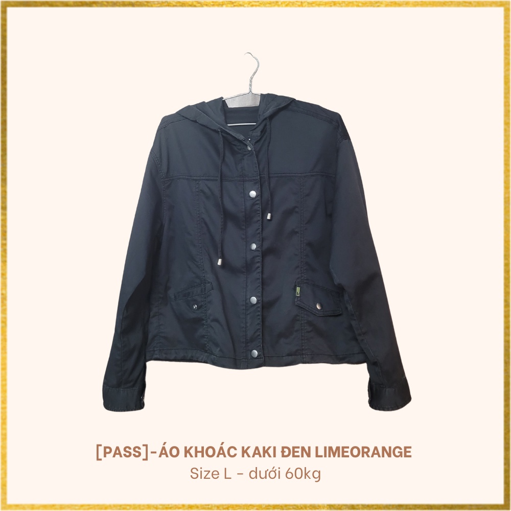 Áo khoác Kaki nữ, màu đen có nón, dây kéo, và nút bấm, size L