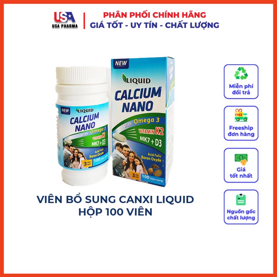 (100 viên) Liquid Calcium Nano With Omega 3 Mediphar Bổ Sung Canxi Nano D3 Vitamin K2 (Mk7) Omega 3 (tem công ty)