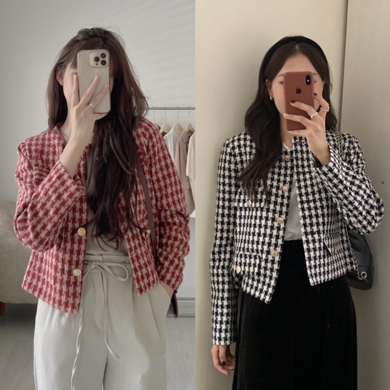 ✔ Áo Dạ Kẻ Ô 2 Màu Hàng 2 Lớp Dày Dặn, Áo Dạ Tweed Nắp Túi