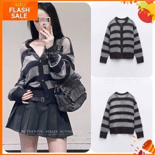 ÁO LEN NỮ LÔNG THỎ CARDIGAN ZR KẺ XÁM 2023
