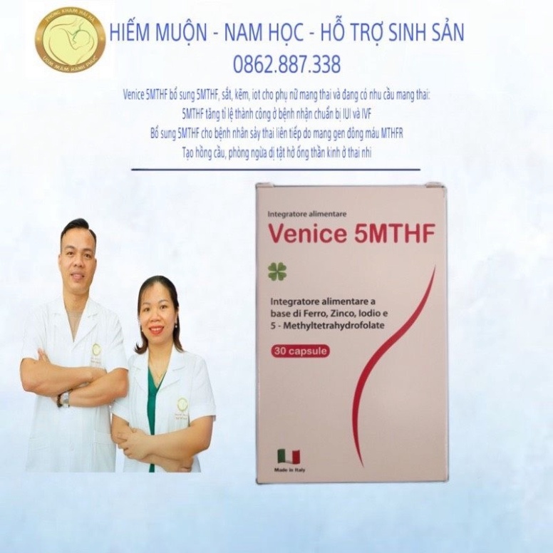 (Hộp 30 viên) Venice 5MTHF bổ sung khoáng chất và vitamin cho phụ nữ mang thai nhập khẩu Ý (tem công ty)