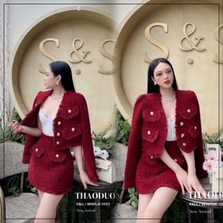 ✔ set dạ tua rua đỏ bling bing phối với phần chân váy siêu sang, hot hit