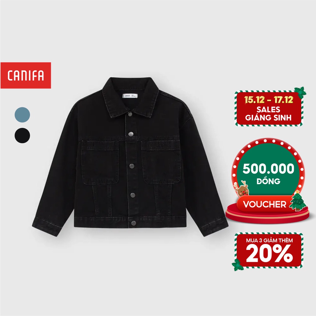 Áo khoác unisex trẻ em CANIFA chất denim dài tay cổ sơ mi 3OT23W005