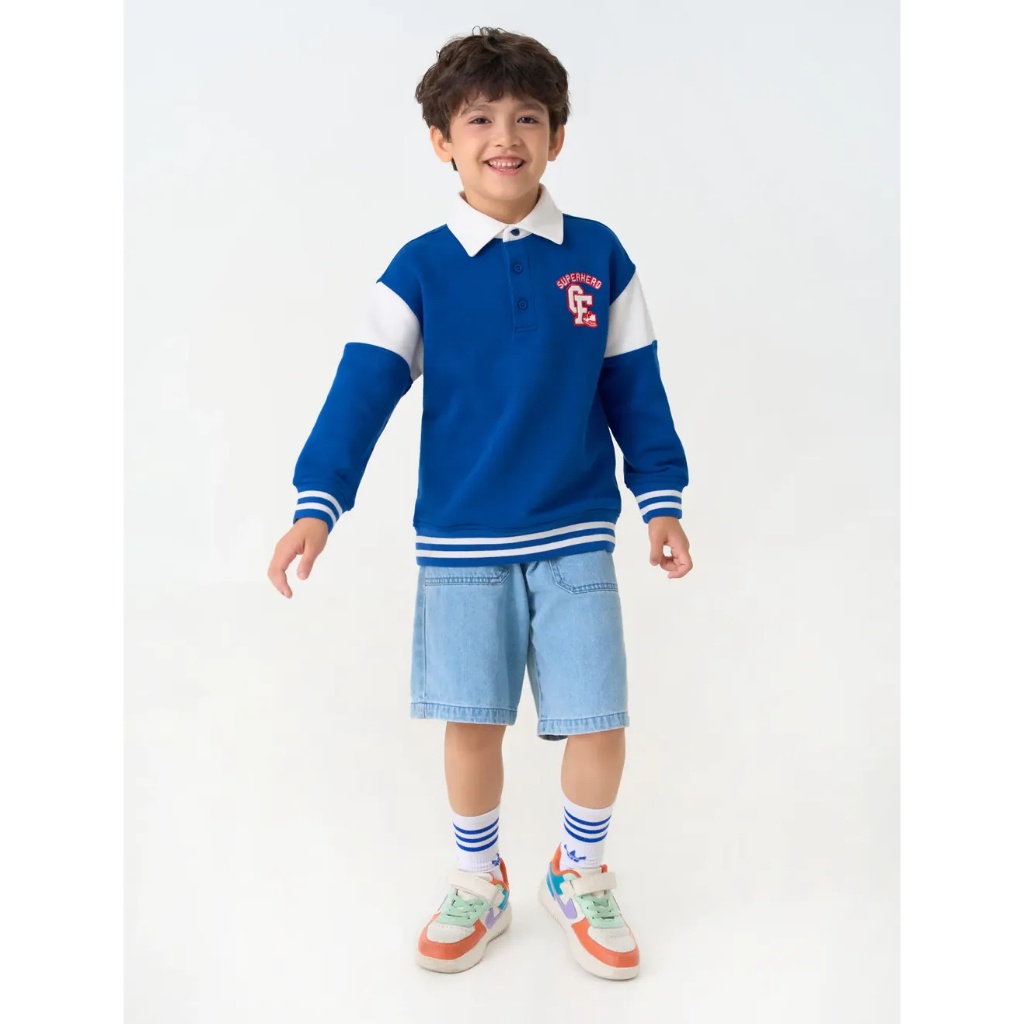 Áo nỉ bé trai CANIFA cổ polo dài tay phối màu 2TW23C004