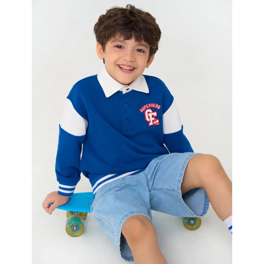 Áo nỉ bé trai CANIFA cổ polo dài tay phối màu 2TW23C004