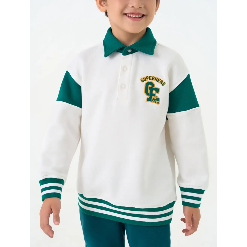 Áo nỉ bé trai CANIFA cổ polo dài tay phối màu 2TW23C004