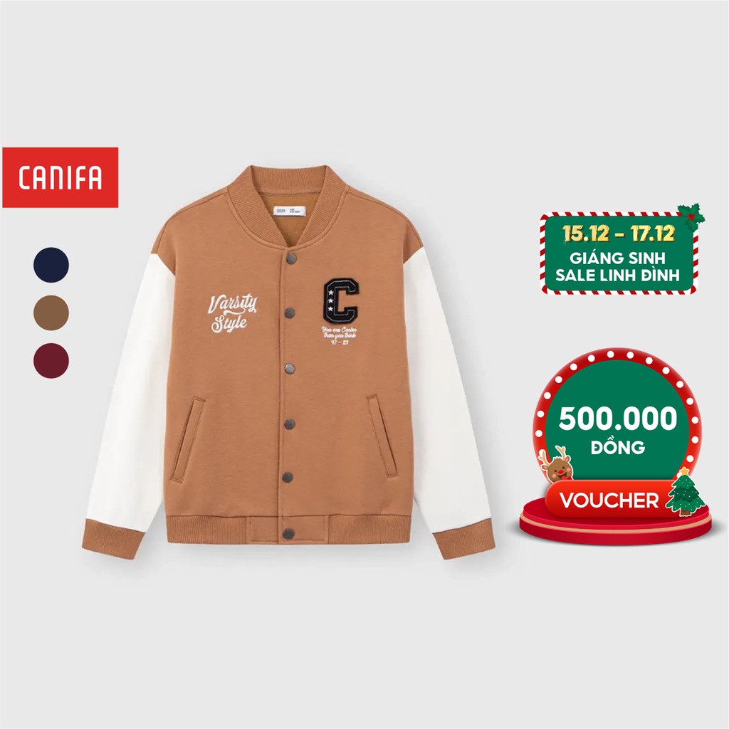 Áo khoác bomber bé trai CANIFA chất nỉ thêu họa tiết 3OT23C002