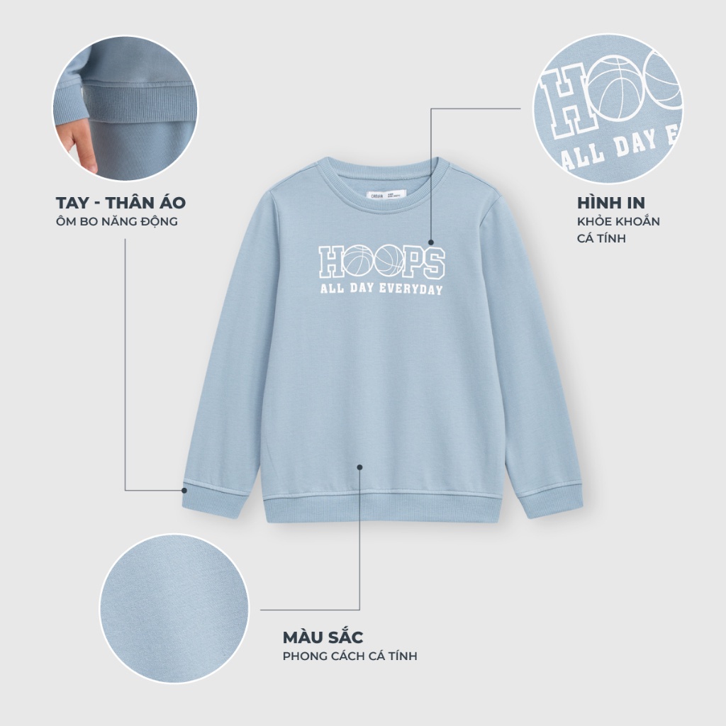 Áo nỉ bé trai CANIFA cổ tròn dài tay có hình in 2TW23W019