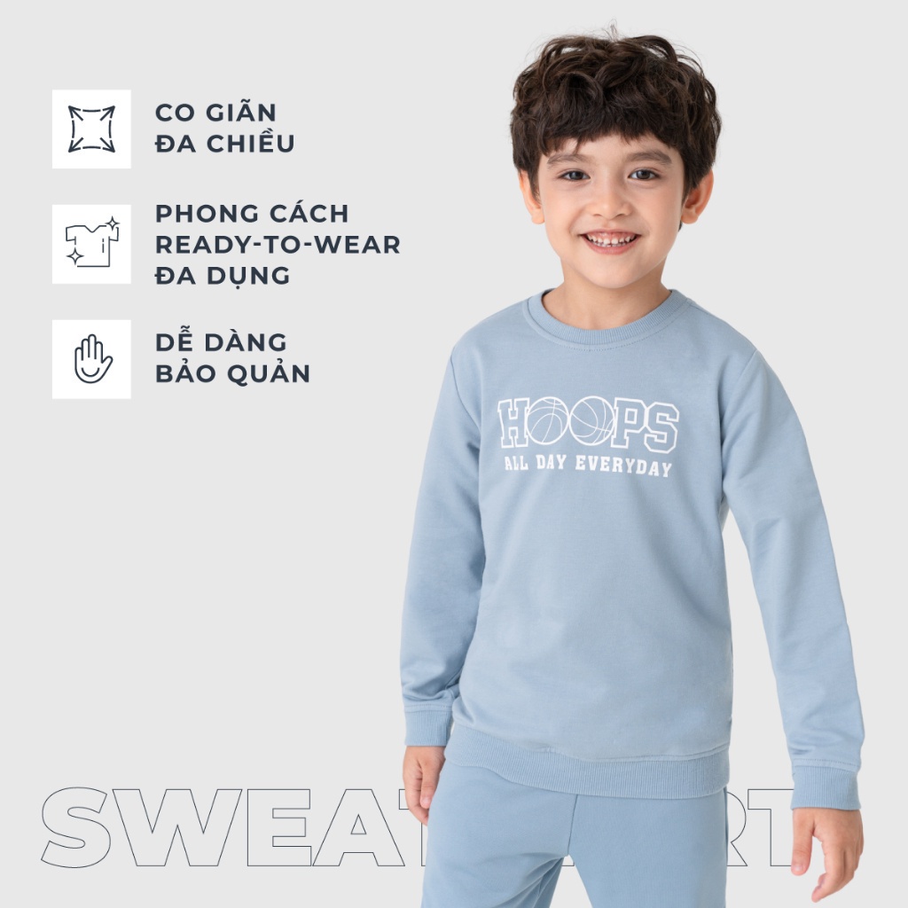 Áo nỉ bé trai CANIFA cổ tròn dài tay có hình in 2TW23W019