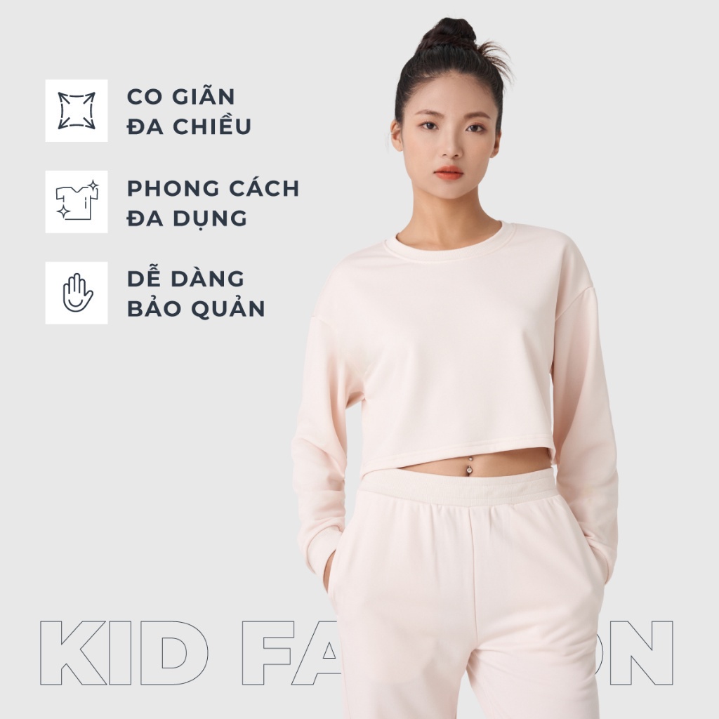 Áo nỉ nữ CANIFA dáng croptop basic dài tay cổ tròn 6TW23W005