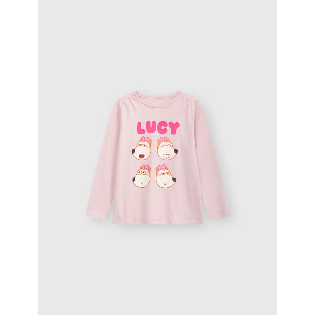 Bộ quần áo bé gái CANIFA áo dài tay in hình Wolfoo quần dài cạp chun 1LS23W018