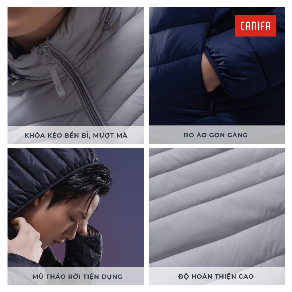 Áo khoác phao nam CANIFA chần bông Ultra Air ba lớp siêu nhẹ siêu ấm có mũ tháo rời 8OT23W030