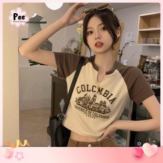 Áo croptop chữ columbia vải thun