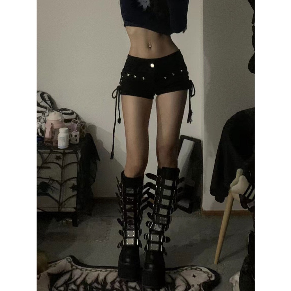 Quần Short denim Màu Đen Phong Cách retro Mỹ Thời Trang Mùa Hè Cho Nữ