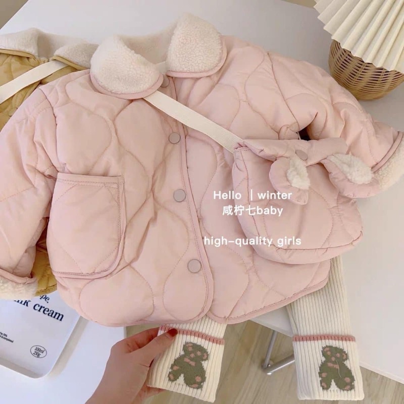 SẴN HÀNG Áo phao hồng cổ sen lót lông ấm áp cho bé SẴN LẺ SIZE