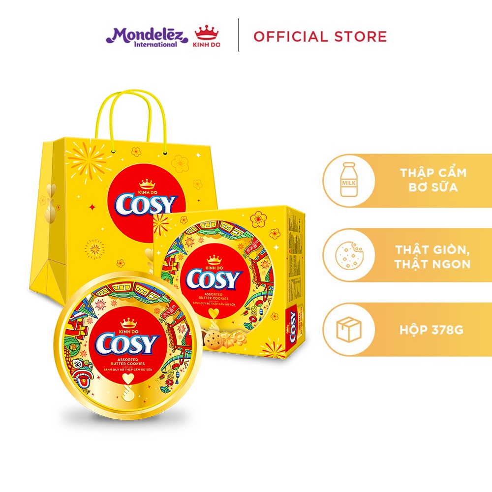 Bánh quy Cosy Tết Thập cẩm bơ sữa, hộp thiếc quà Tết 378g 12-14/12