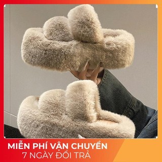 Dép quai ngang nữ, dép lông 2 quai độn đế 6cm chất liệu lông nhung cực êm, dép đi trong nhà