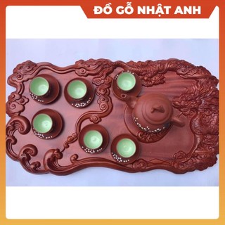 Khay trà chè ấm chén mỹ nghệ mini gỗ hương đỏ nguyên khối, Đồ gỗ cao cấp để bàn phòng khách