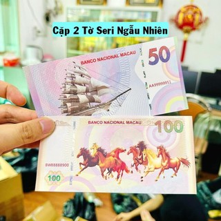 Cặp 2 Tờ Tiền Mã Đáo Thành Công + Thuận Buồm Xuôi Gió Macao lưu niệm Lì Xì Tết 2024, biếu tặng ý nghĩa