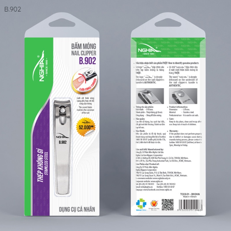 [Chính Hãng] Bấm Móng Nghĩa, B901,B.902, B903, B916 lưỡi cong, bằng thép không gỉ