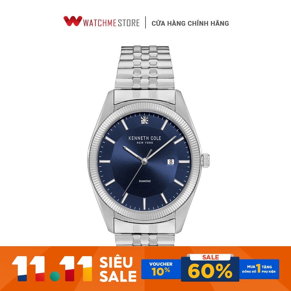 Đồng hồ Nam Kenneth Cole dây thép không gỉ 41mm mặt xanh đen - Genuine Diamond KC51022005 - Đồng hồ chính hãng
