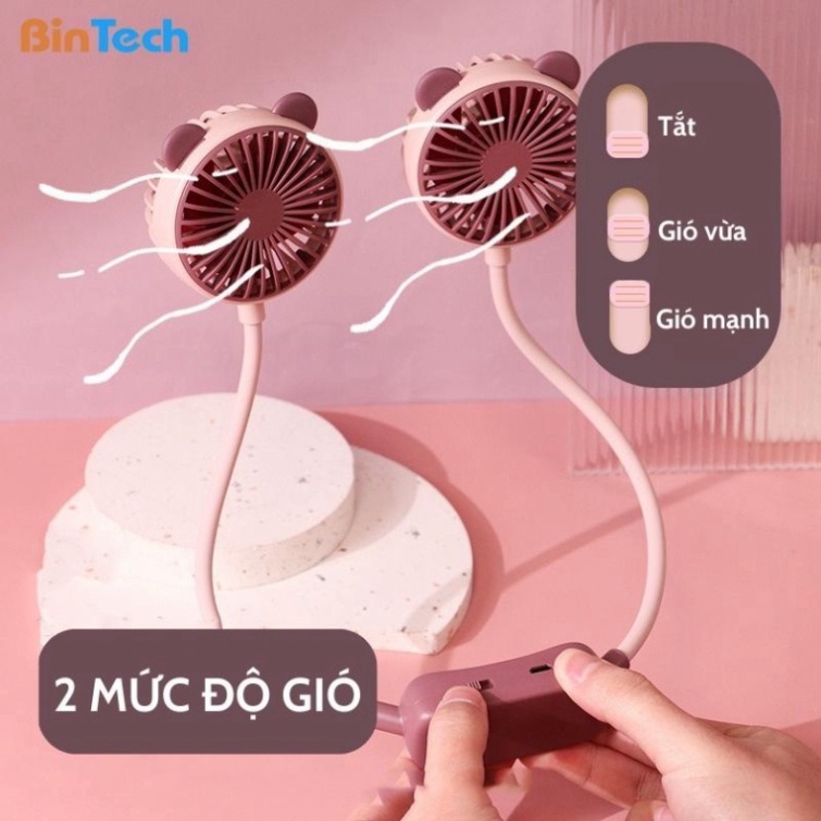 Quạt đeo cổ mini làm mát thông minh 360 độ - Quạt treo cổ tích điện 3 chế độ pin 4000mAh sạc USB tiện lợi
