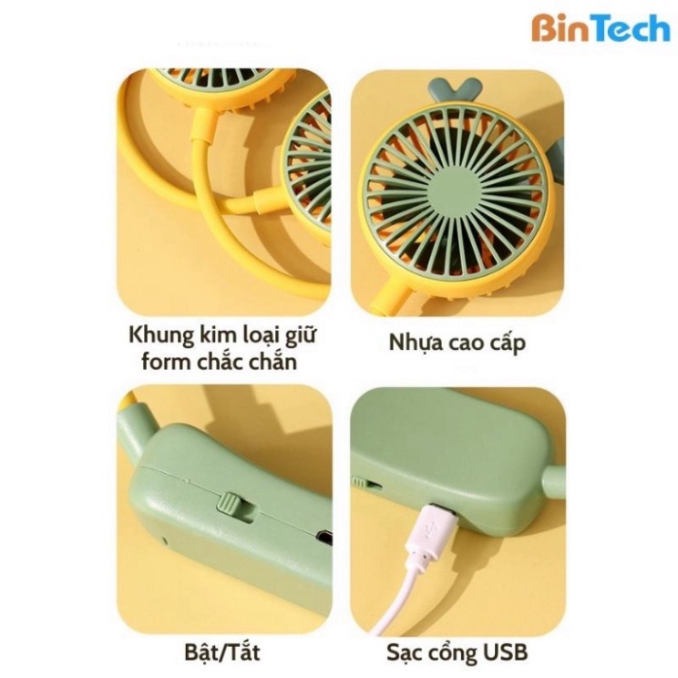 Quạt đeo cổ mini làm mát thông minh 360 độ - Quạt treo cổ tích điện 3 chế độ pin 4000mAh sạc USB tiện lợi