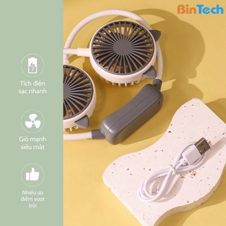 Quạt đeo cổ mini làm mát thông minh 360 độ - Quạt treo cổ tích điện 3 chế độ pin 4000mAh sạc USB tiện lợi
