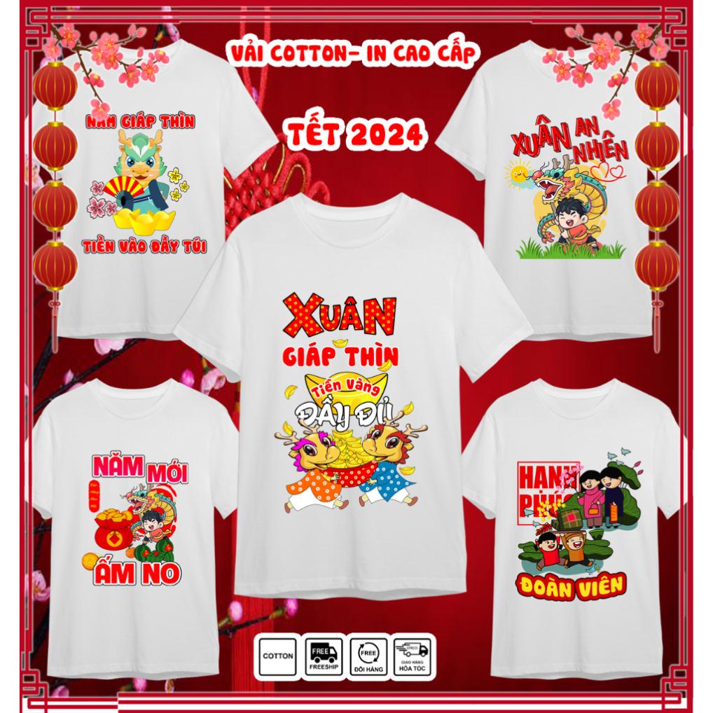 Áo thun gia đình tết 2024, áo thun tết 2024 unisex giáp thìn năm con rổng, áo thun tết cho bé trai bé gái, 145 mẫu áo