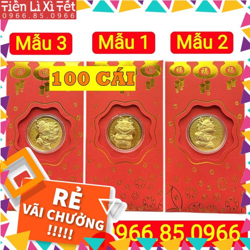 Combo 100 Bao lì xì con Rồng mạ vàng Mẫu 1 tài lộc phong thủy QMM7021