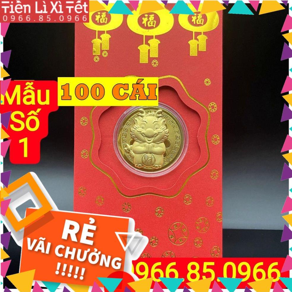 Combo 100 Bao lì xì con Rồng mạ vàng Mẫu 1 tài lộc phong thủy QMM7021