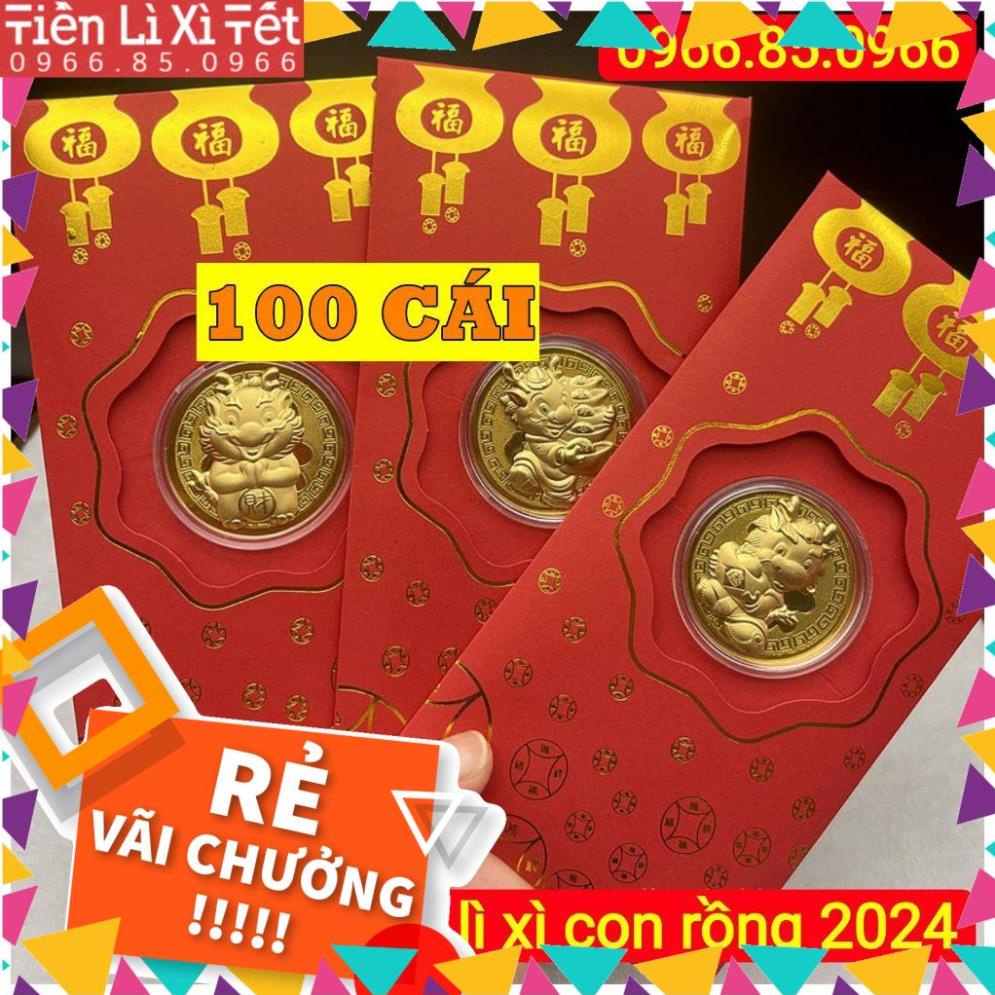 Combo 100 Bao lì xì con Rồng mạ vàng Mẫu 1 tài lộc phong thủy QMM7021