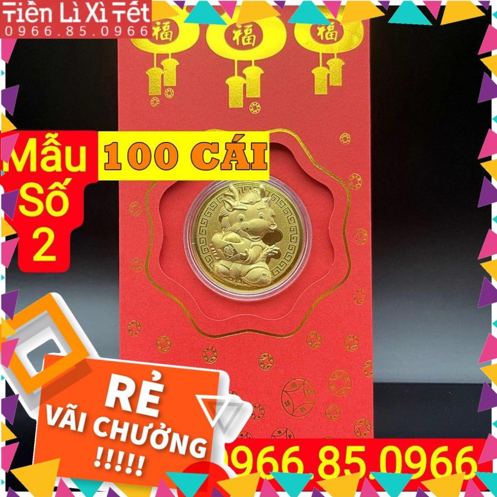 Combo 100 Bao lì xì con Rồng mạ vàng Mẫu 1 tài lộc phong thủy QMM7021
