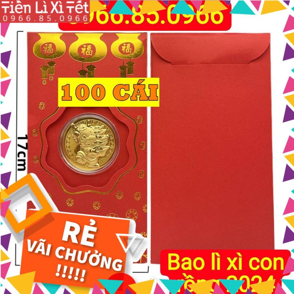 Combo 100 Bao lì xì con Rồng mạ vàng Mẫu 1 tài lộc phong thủy QMM7021