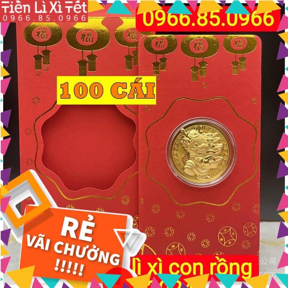 Combo 100 Bao lì xì con Rồng mạ vàng Mẫu 1 tài lộc phong thủy QMM7021