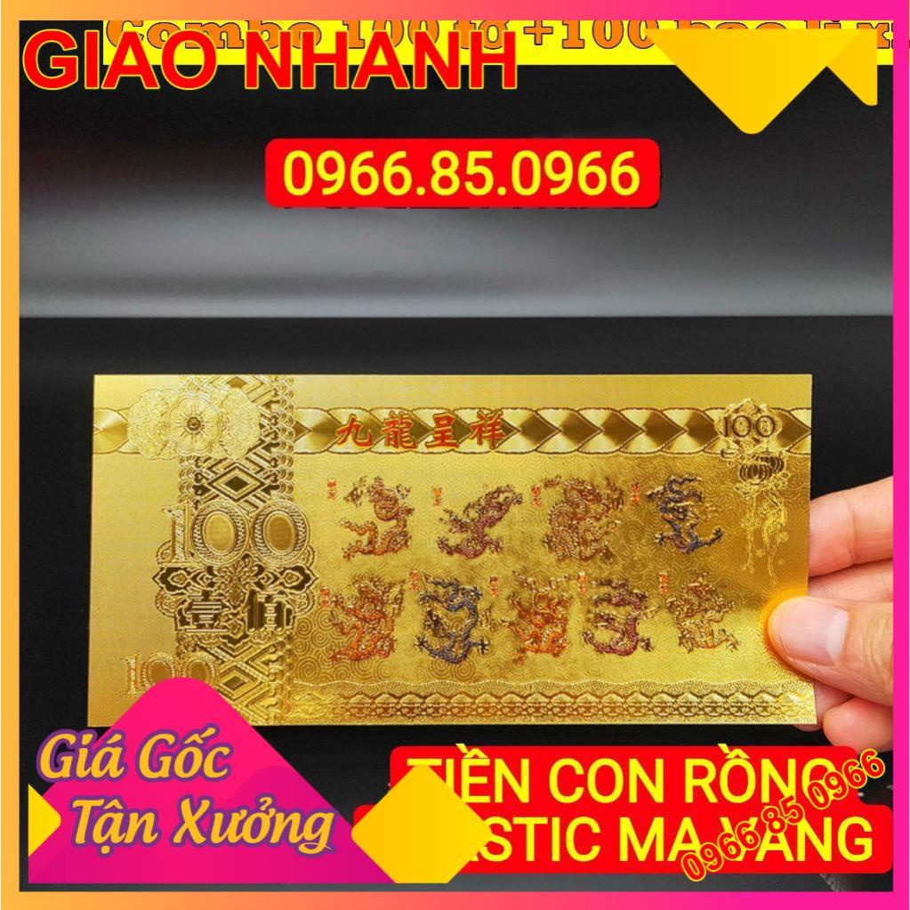 100 tờ Tiền con rồng mạ vàng Plastic mẫu 4 óng ánh phong thủy tặng kèm 100 bao lì xì để mừng tuổi 2024 SGDGS