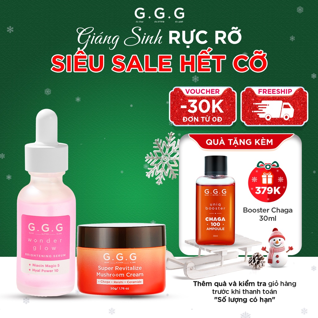Combo Phục Hồi Da Căng Bóng & Sáng Mịn GGG Brightening Serum & Mushroom Cream 30ml x 50g