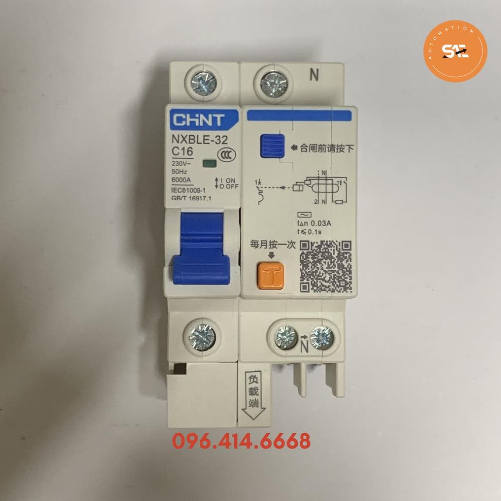 Aptomat chống giật CHINT RCBO 1P+N 16A NXBLE-32 6kA dùng trong hộ gia đình