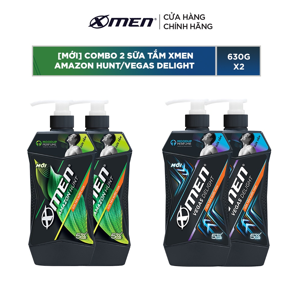 Combo 2 Sữa tắm Xmen Amazon Hunt/Vegas Delight 630g - Công nghệ mùi hương giúp tinh thần phấn chấn