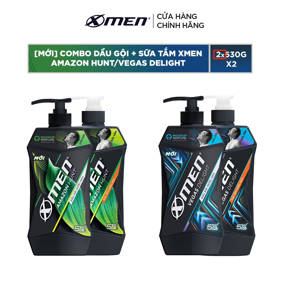 [Mới] Combo Dầu gội + Sữa tắm Xmen Amazon Hunt/Vegas Delight 630g - Công nghệ mùi hương giúp tinh thần phấn chấn