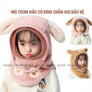 Mũ len cho bé trùm đầu kèm kính chắn gió chống bụi
