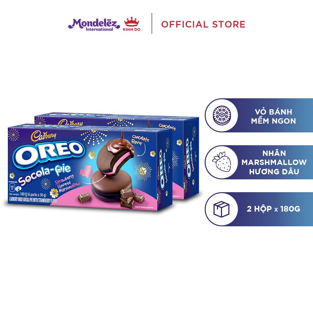 Bánh OREO Pie vị dâu, combo 2 hộp x 180g