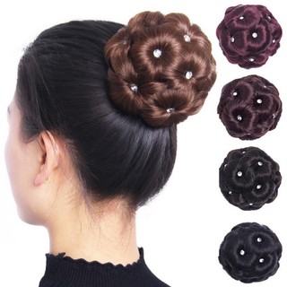 Búi tóc hoa đính đá cao cấp TGNBU07 Tóc giả nữ cao cấp búi hoa đính đá trẻ trung