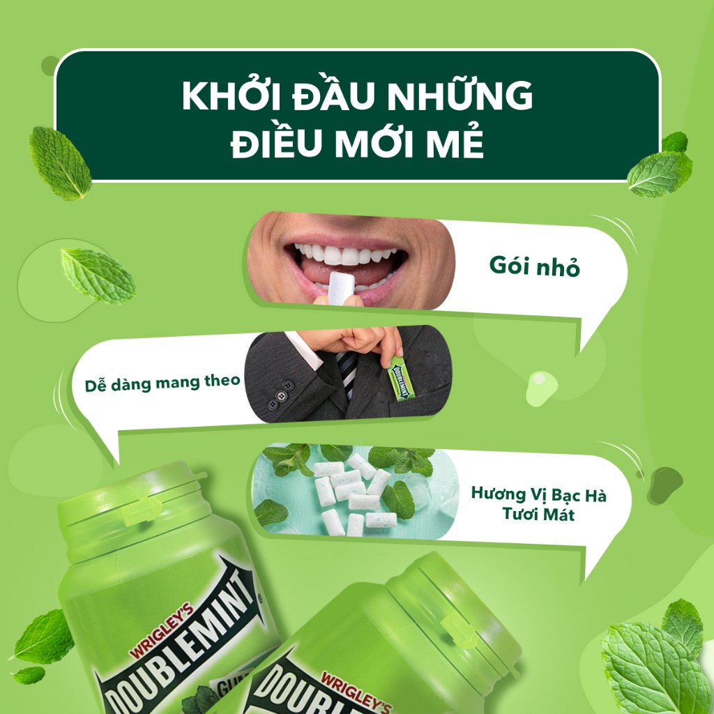 Combo 4 hũ kẹo Sing-gum Doublemint hương bạc hà hũ 40 viên