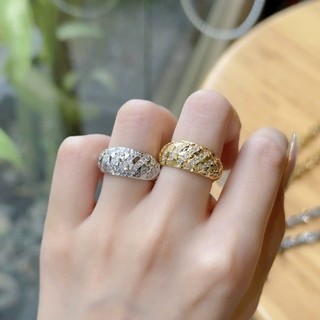  Nhẫn mo tròn đính đá màu vàng-trắng 